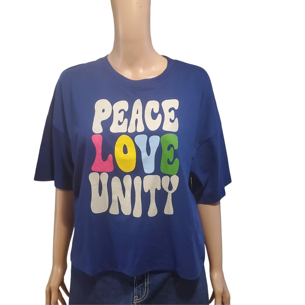 Sonoma Size L Blue Peace Love Unity Crop Boxy Tee Pride Festival